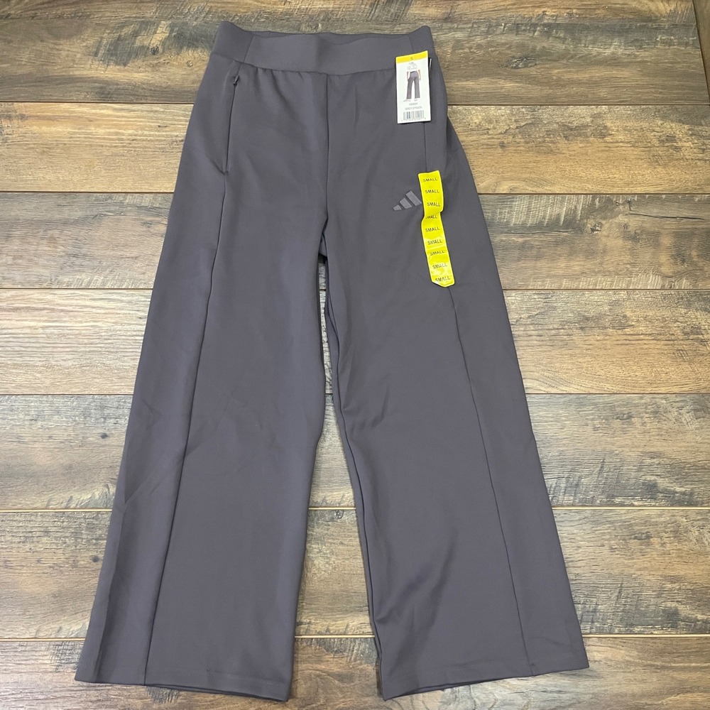 Adidas Grey Strata Wide Leg Athletic Pants High Rise Zipper Pockets Grey Small